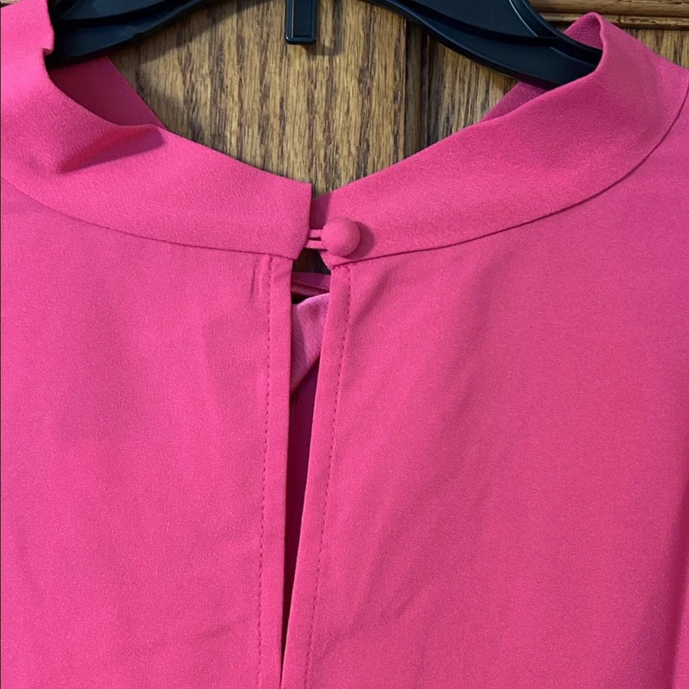 LOFT Bright Pink Twist-Neck Puff Sleeve Blouse